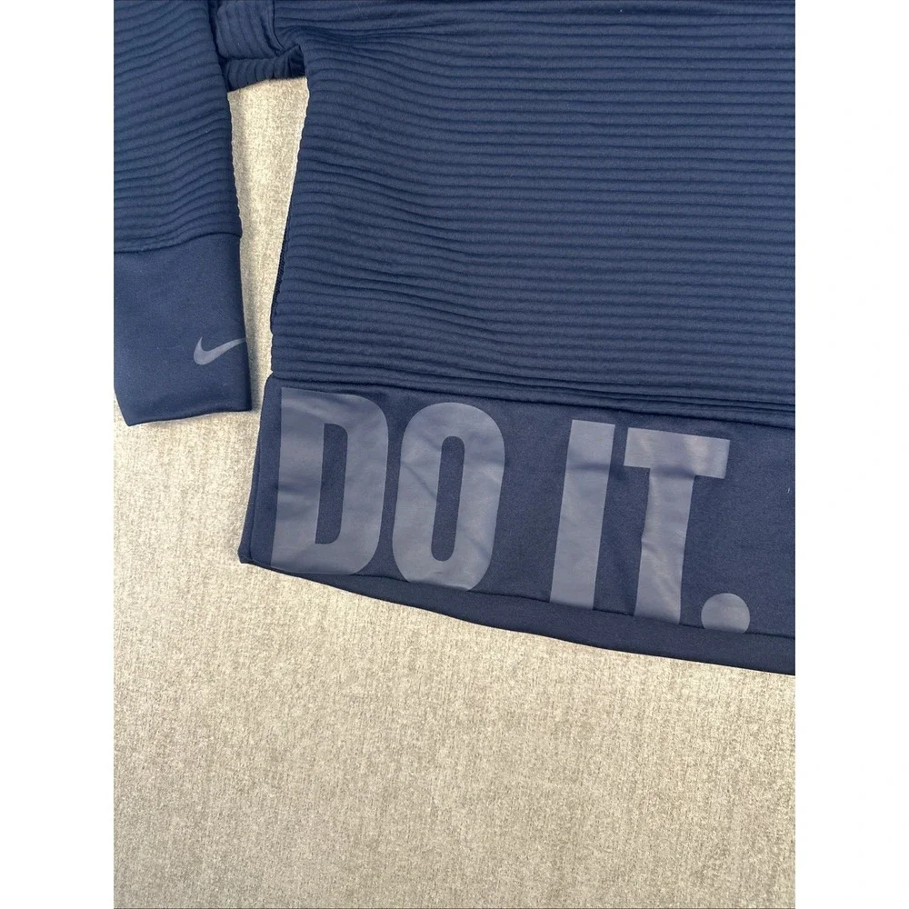 Nike Dri Fit Womens Medium Just Do It Sweatshirt Double Knit Ribbed Navy Pockets